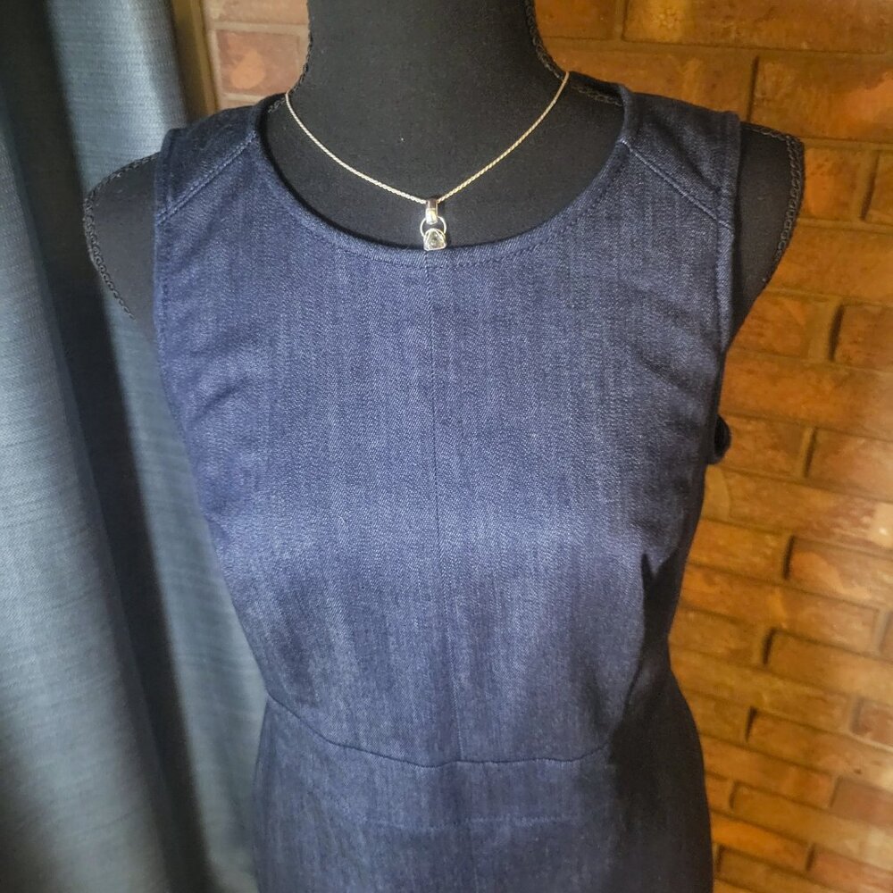 Ann Taylor Denim Sleeveless Back Zipper Fitted Shift Dress = Size 8P - Picture 3 of 11